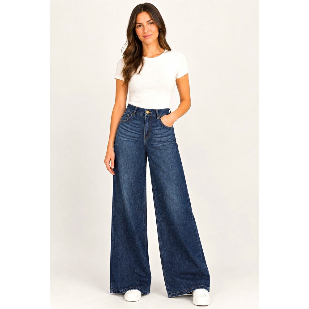 Democracy Ab'solution High Rise Wide-Leg Jeans Blue Dark Wash Stretch Sz 10